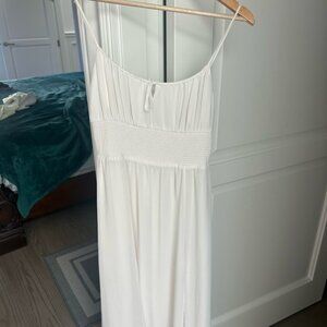 Aritzia White Ruched Maxi Dress Spaghetti Strap